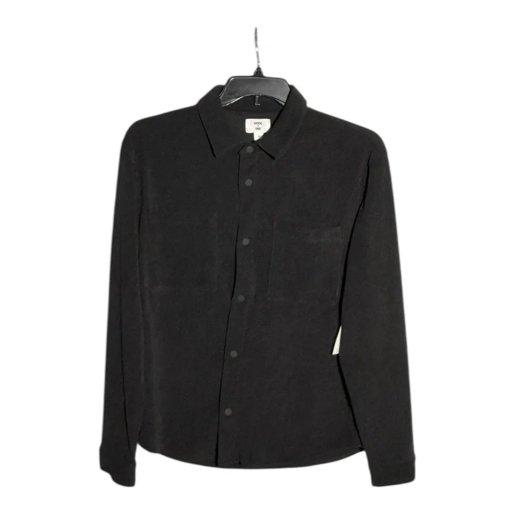 Mode of One Corduroy Long Sleeve Snap Front Solid Color Men's Shirt Black size M